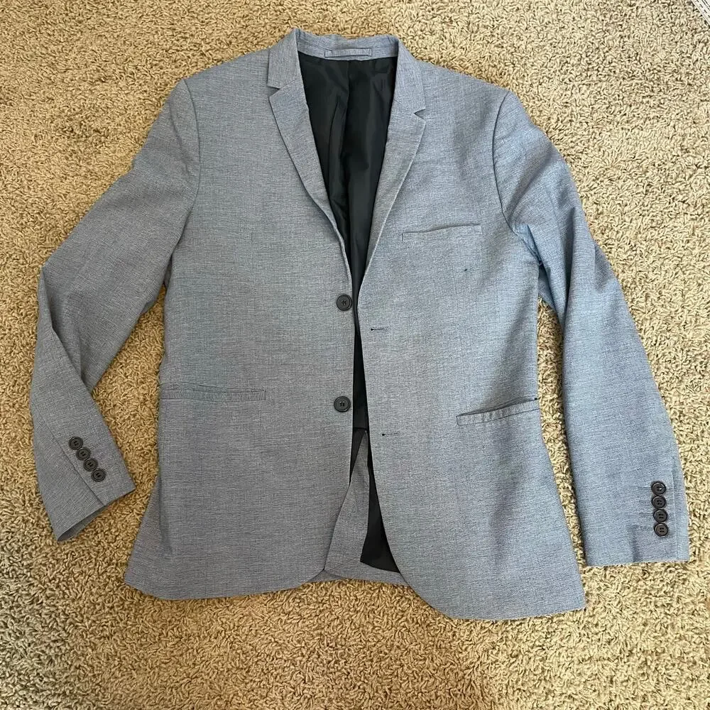 H&M Super Skinny Fit Blazer light blue microrib wool blend size 40R